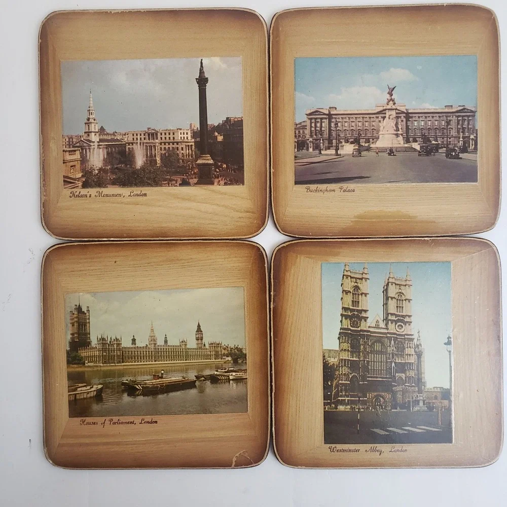 Vintage Pimpernel London Historical Sites Coasters Cork‎ Back Set of 4